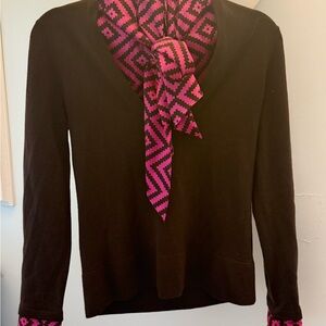 Tory Burch Pink and Black Geometric Scarf